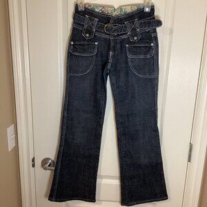 Boom Boom Women's Denim Jeans With Belt Size 1 Flare Leg Low Waist